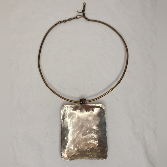 Silver & Gold Mosaic Turquoise Necklace - Picture 4 of 15